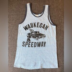 🏁 Vintage 60s/70s Waukegan Speedway SOFT Ribbed Tank Top Chicago Car Racing